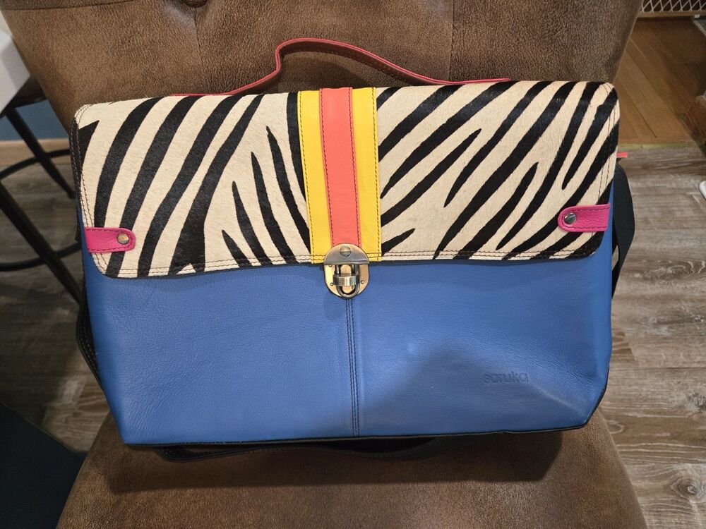 NWT Soruka Orleans recycled leather messenger bag Large Animal Print Colorful